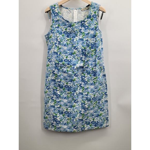 Eddie Bauer Blue Sleeveless Floral A-Line Dress Small S Petite Violets Spring‎ - Picture 1 of 6